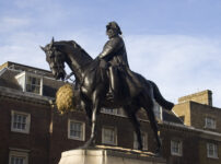 A bale of straw has been added to a Whitehall Statue