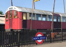 Vintage tube train arrives at the Epping Ongar railway