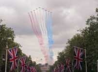 Red Arrows flying over London for VJ Day on Saturday