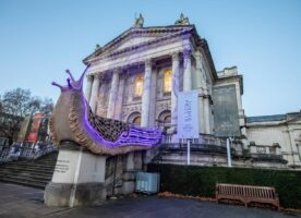 Giant glowing slugs outside the Tate Britain
