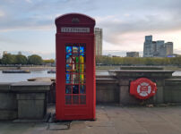 A stained glass phone box has appeared on Embankment