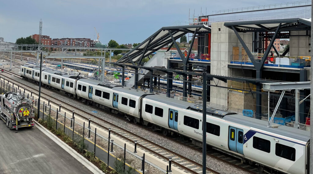 View of new Brent Cross West station with Thameslink train