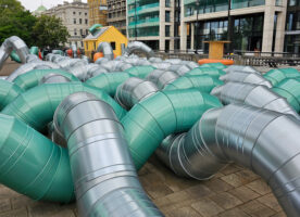 Giant tubes have appeared on top of Temple tube station