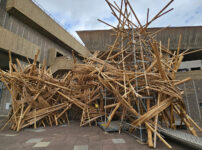 A bundle of bamboo strips fills a corner of the Southbank Centre