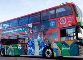 Specially decorated double-decker bus to take part in the Notting Hill Carnival