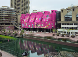 Ibrahim Mahama wraps the Barbican Art Centre in massive pink fabrics